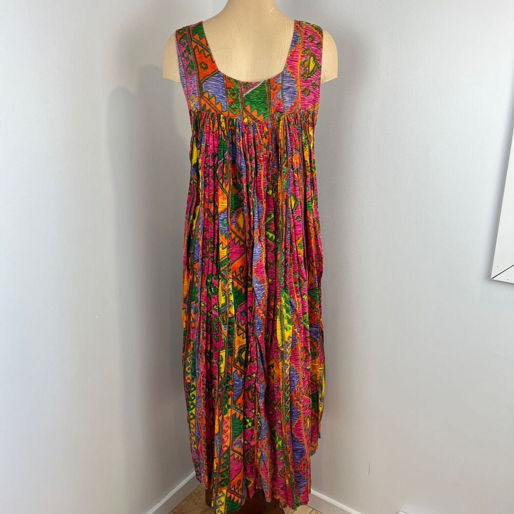 Vintage La Lingerie Medium Pink Print Maxi Dress Sleeveless BOHO Summer Flowy